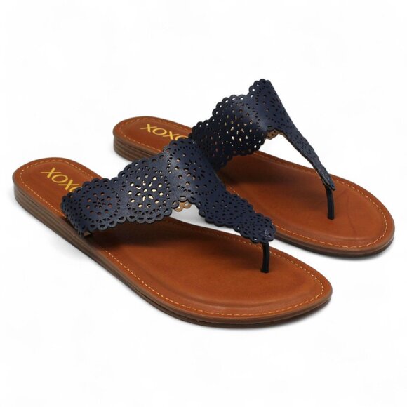 XOXO Womens Rally Slip on Perforated Flip-Flops - Picture 1 of 8